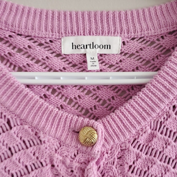 Heartloom Pink Knit Novella With Gold Accent Cotton Feminine Coquette Cardigan M - Picture 3 of 13